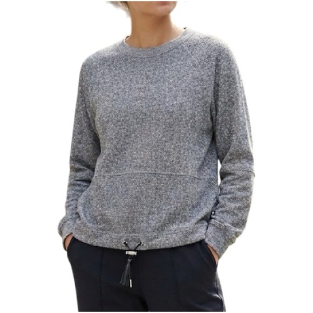 Karl Lagerfeld Paris Small Gray Silver Metallic Knit Drawstring Pullover Sweater